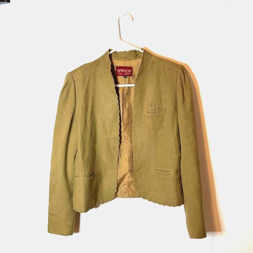 Vintage Sasson French style scalloped Taupe blazer size 6/7